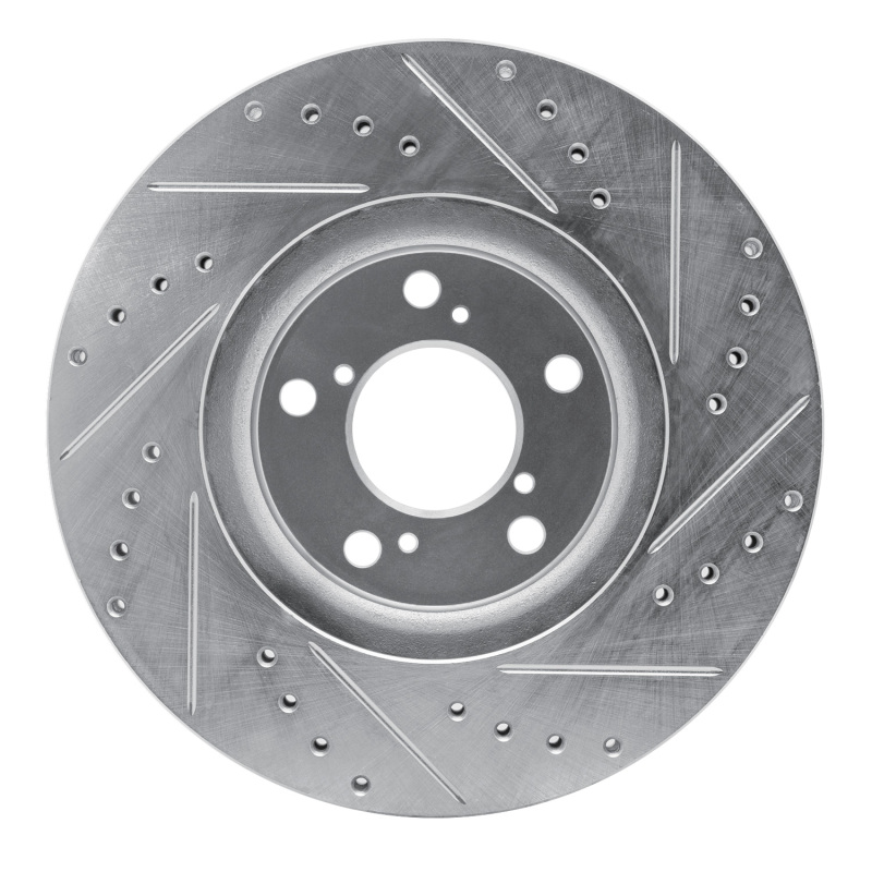 Honda Ridgeline Brake Rotor (1) - Front Left - R1 Concepts - Drilled & Slotted - Silver - `06-`14